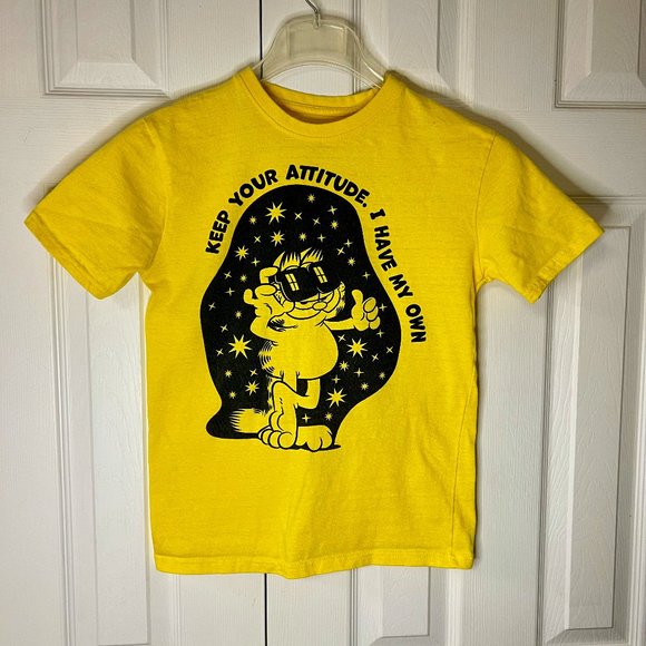 Vintage Garfield Cat Keep Funny Attitude Cartoon T-Shirt Youth Small S Yellow - Picture 1 of 7
